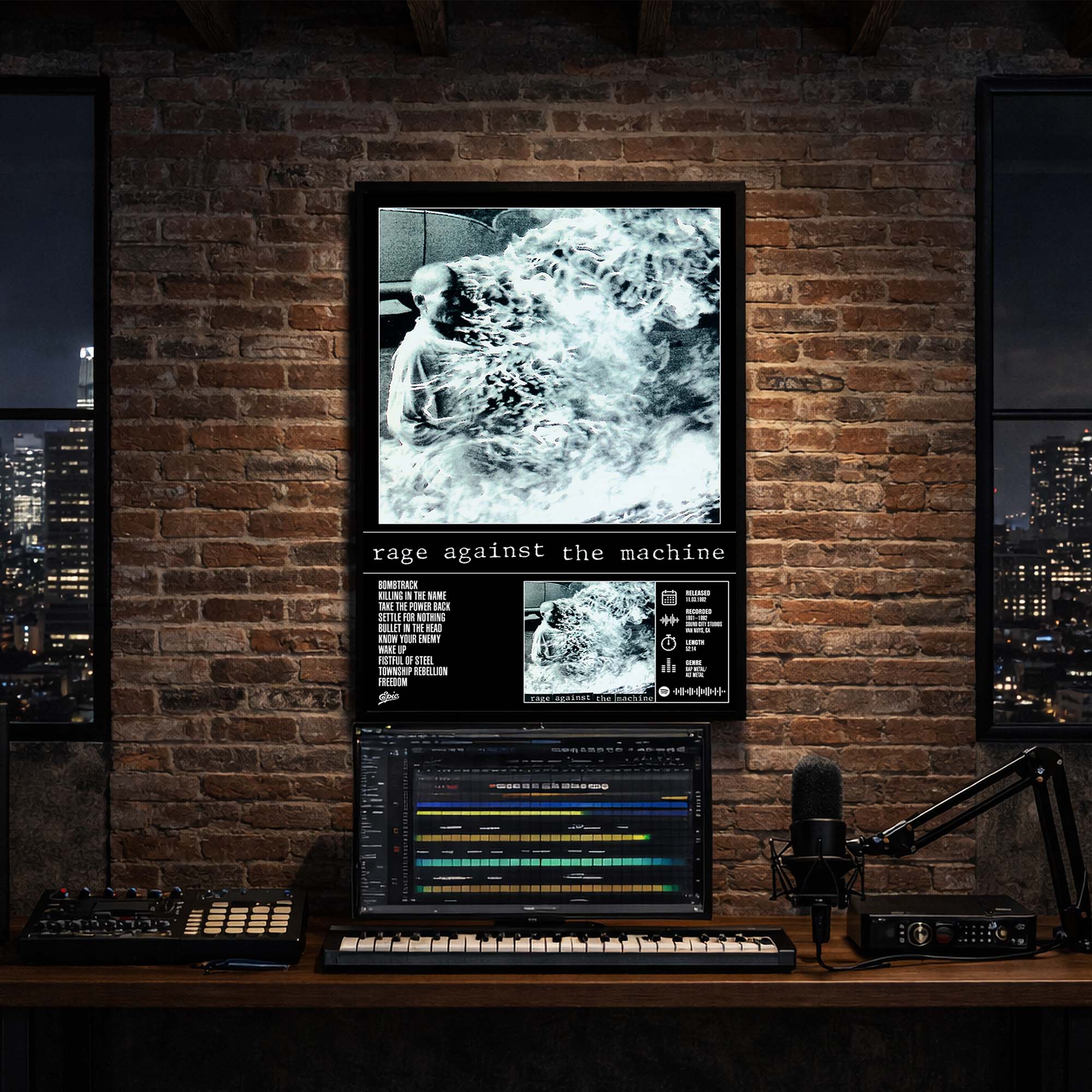Rage Against the Machine - Self-Titled Album Poster Hanging in Music Studio Room Decor