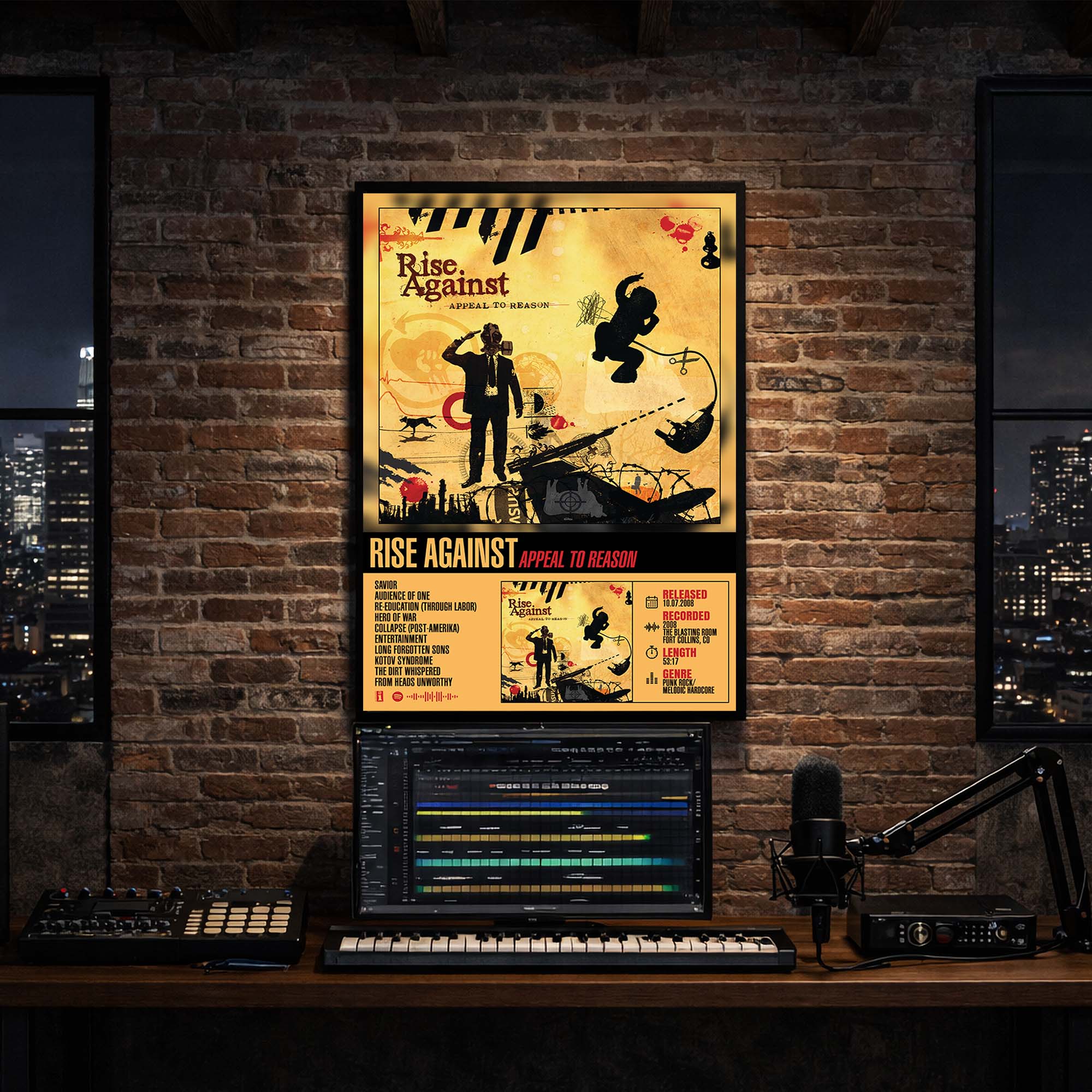 Rise Against - Appeal to Reason Album Poster Hanging in Music Studio Room Decor