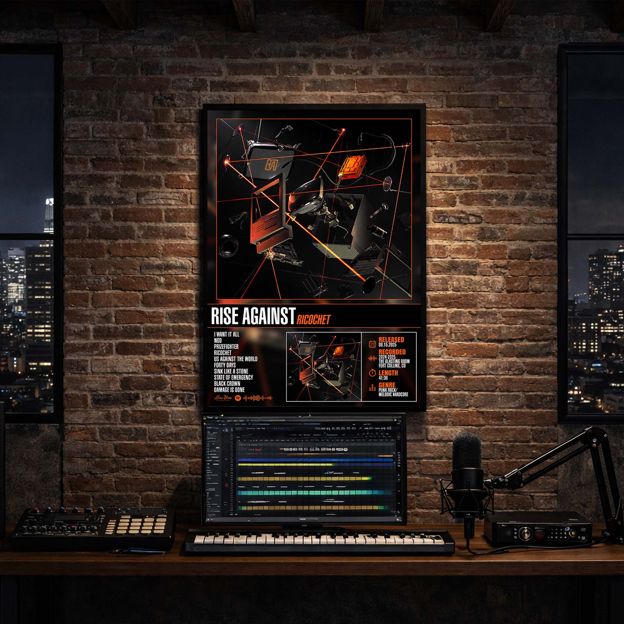 Rise Against - Ricochet Album Poster Hanging in Music Studio Room Decor