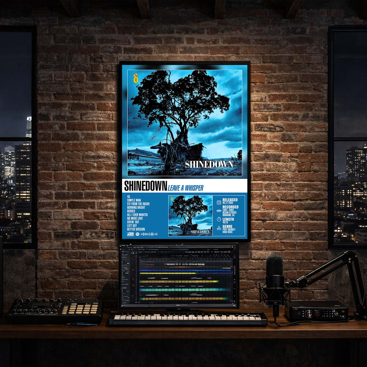 Shinedown - Leave A Whisper Album Poster Hanging in Music Studio Room Decor
