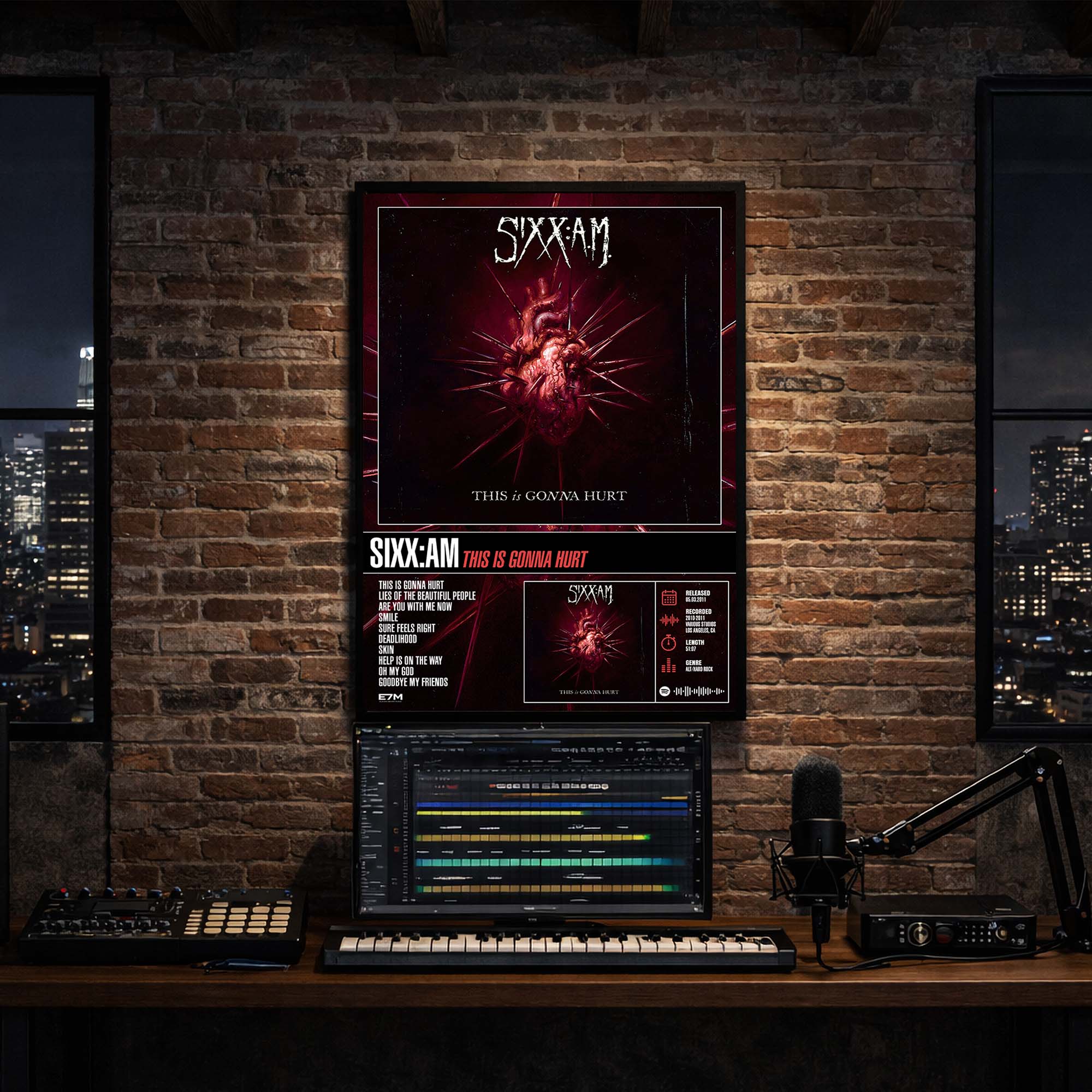 Sixx AM - This is Gonna Hurt Album Poster Hanging in Music Studio Room Decor