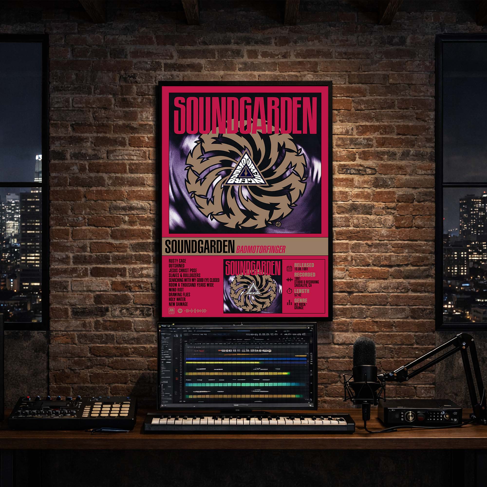 Soundgarden - Badmotorfinger Album Poster Hanging in Music Studio Room Decor