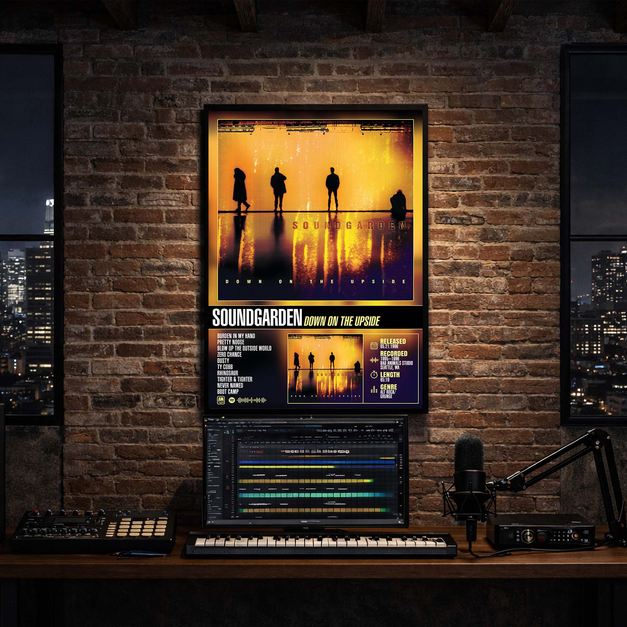 Soundgarden - Down On the Upside Album Poster Hanging in Music Studio Room Decor 