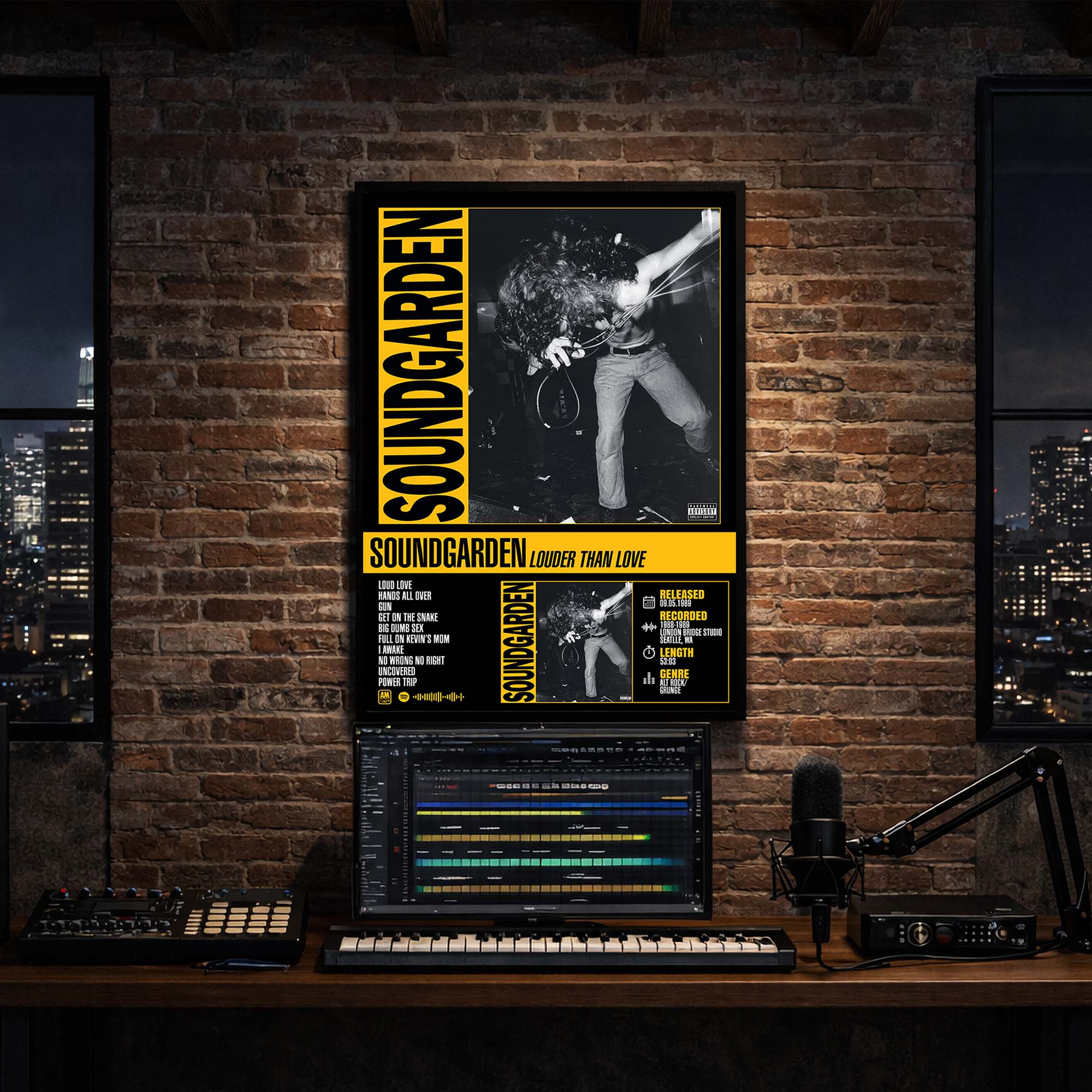 Soundgarden - Louder than Love Album Poster Hanging in Music Studio Room Decor