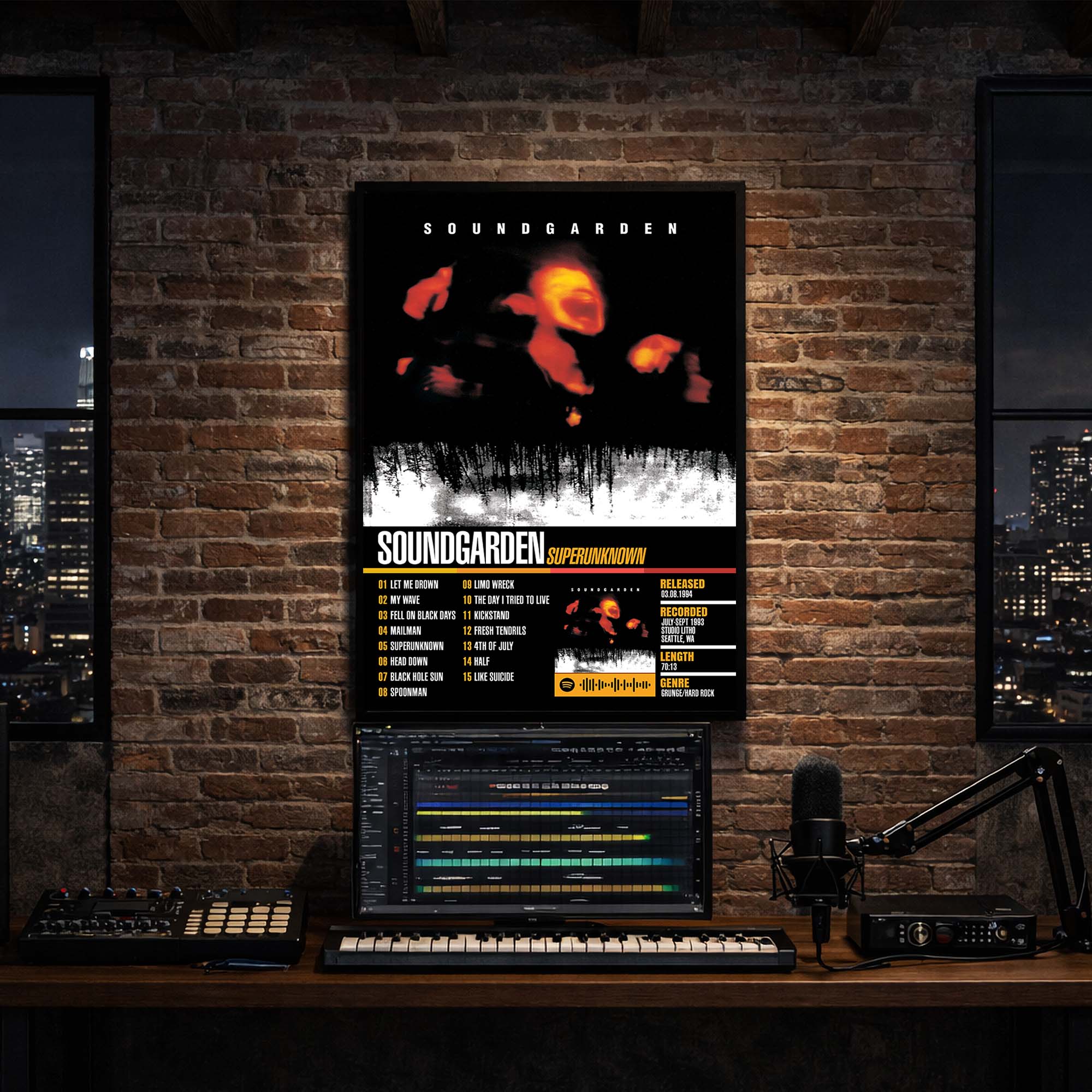 Soundgarden - Superunknown Album Poster Hanging in Music Studio Room Decor 