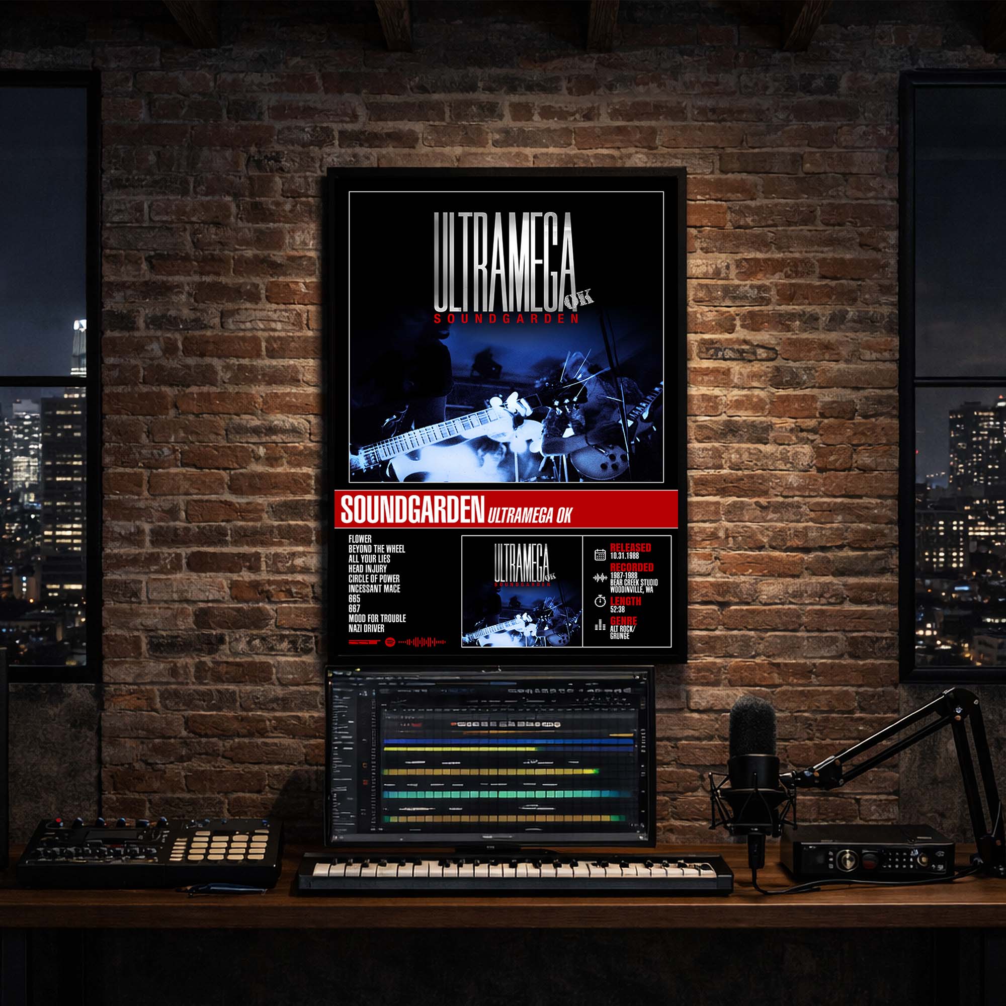 Soundgarden - Ultramega-Ok Album Poster Hanging in Music Studio Room Decor 