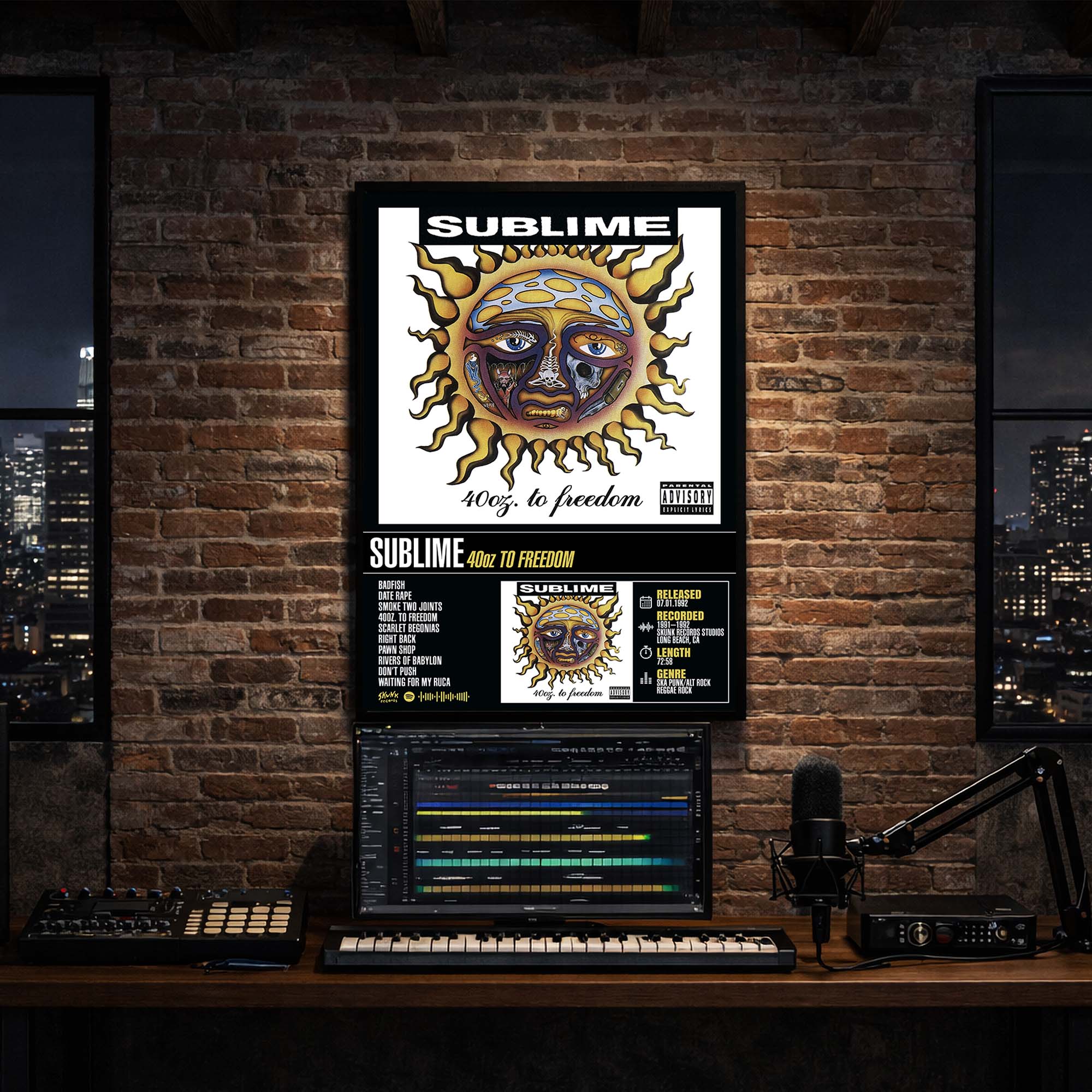 Sublime - 40oz to Freedom Album Poster Hanging in Music Studio Room Decor