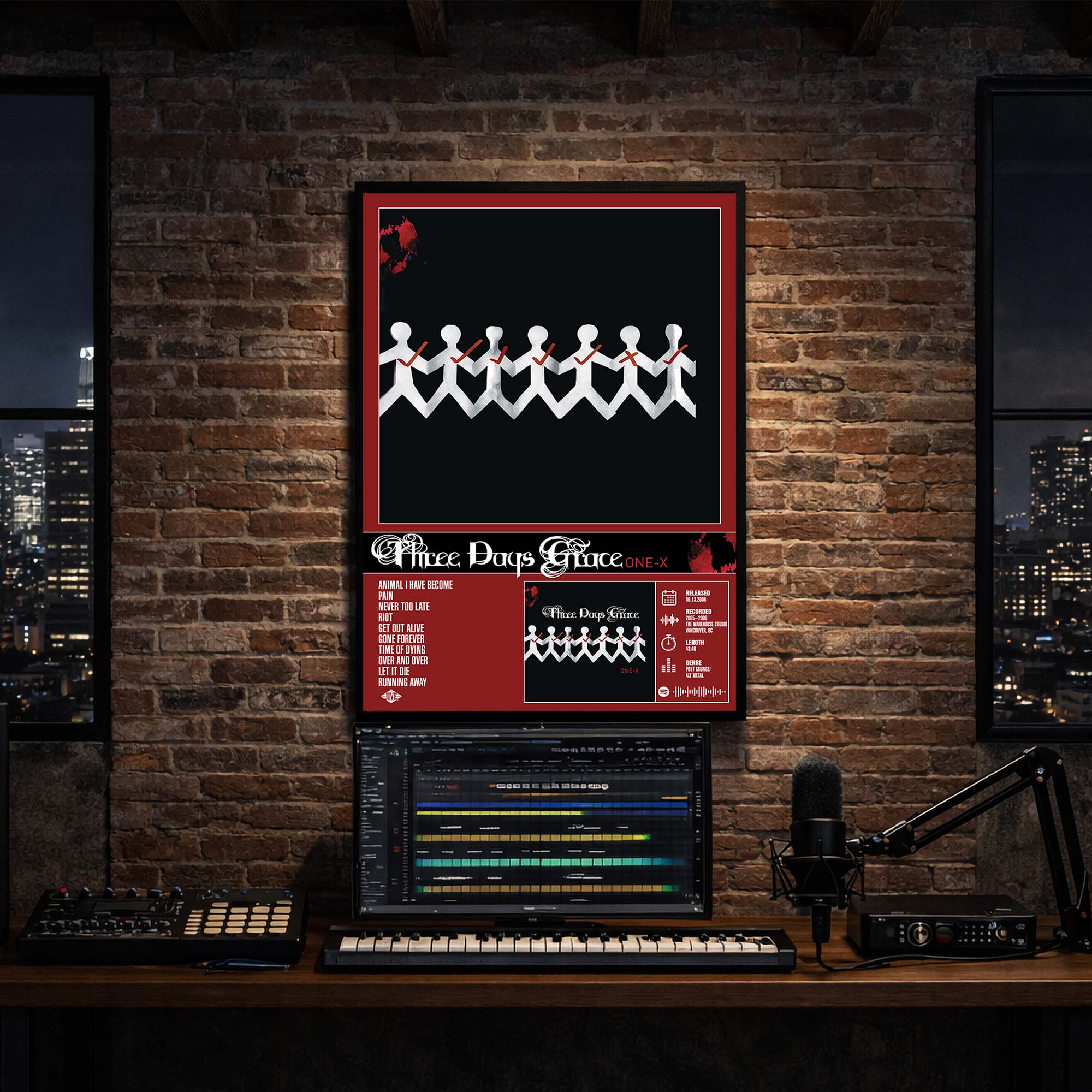 Three Days Grace - One-X Album Poster Hanging in Music Studio Room Decor