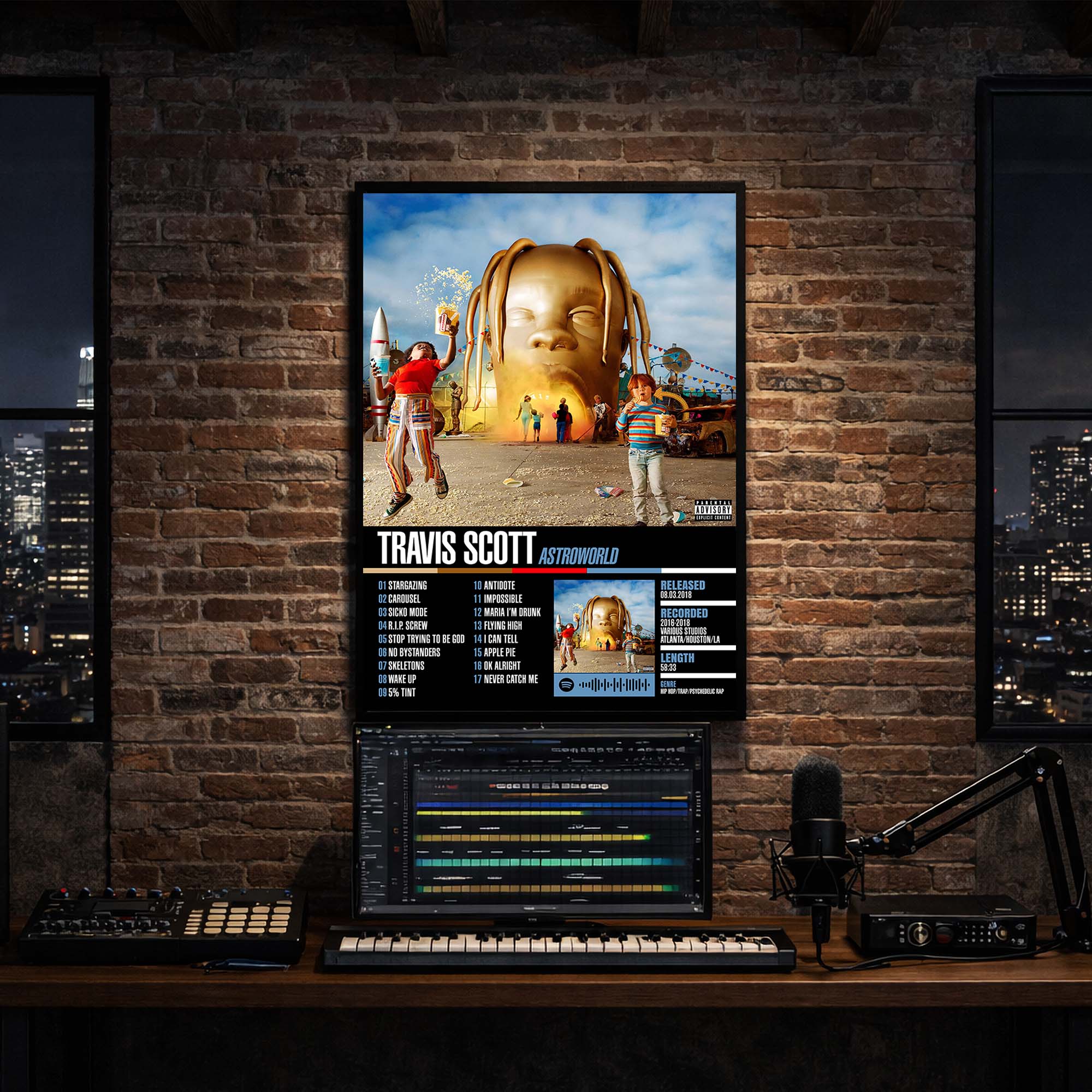 Travis Scott - Astroworld Album Poster Hanging in Music Studio Room Decor⁠