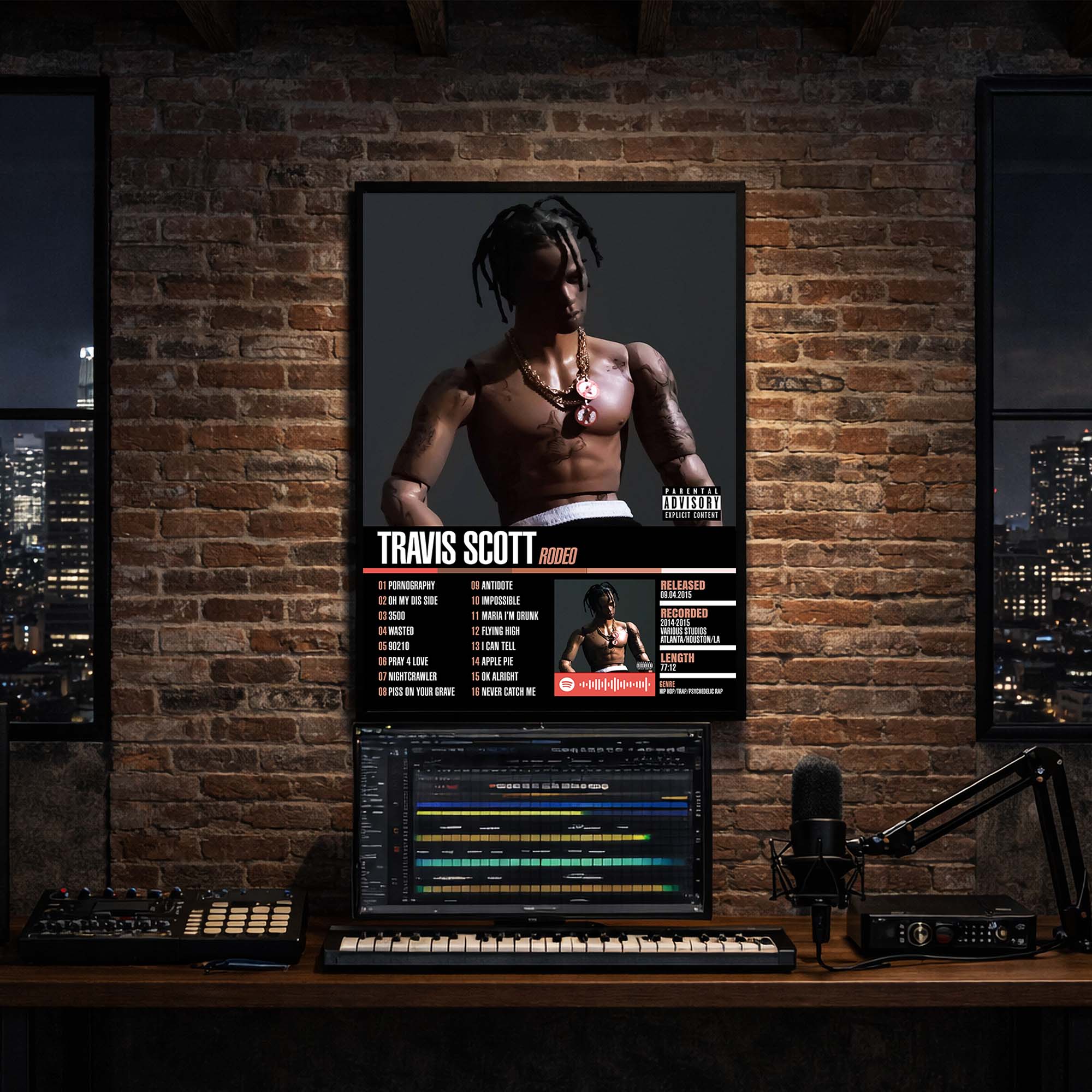 Travis Scott - Rodeo Album Poster Hanging in Music Studio Room Decor