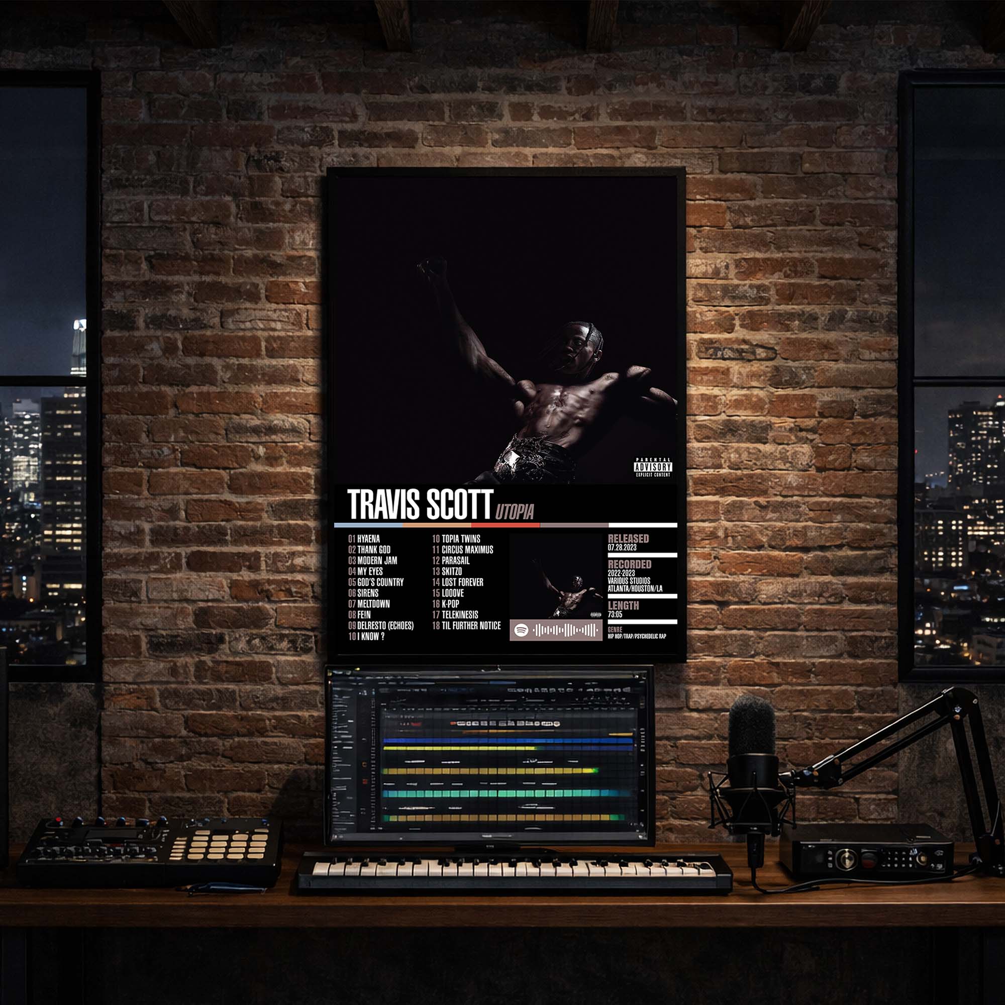 Travis Scott - Utopia Album Poster Hanging in Music Studio Room Decor