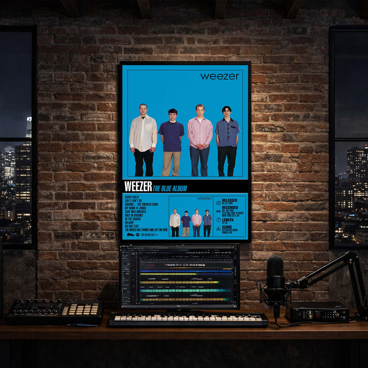 Weezer - The Blue Album Album Poster Hanging in Music Studio Room Decor
