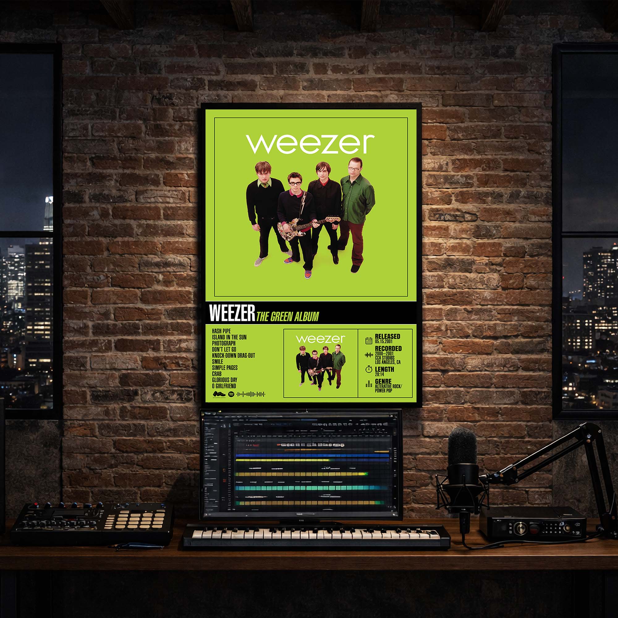 Weezer - The Green Album Album Poster Hanging in Music Studio Room Decor