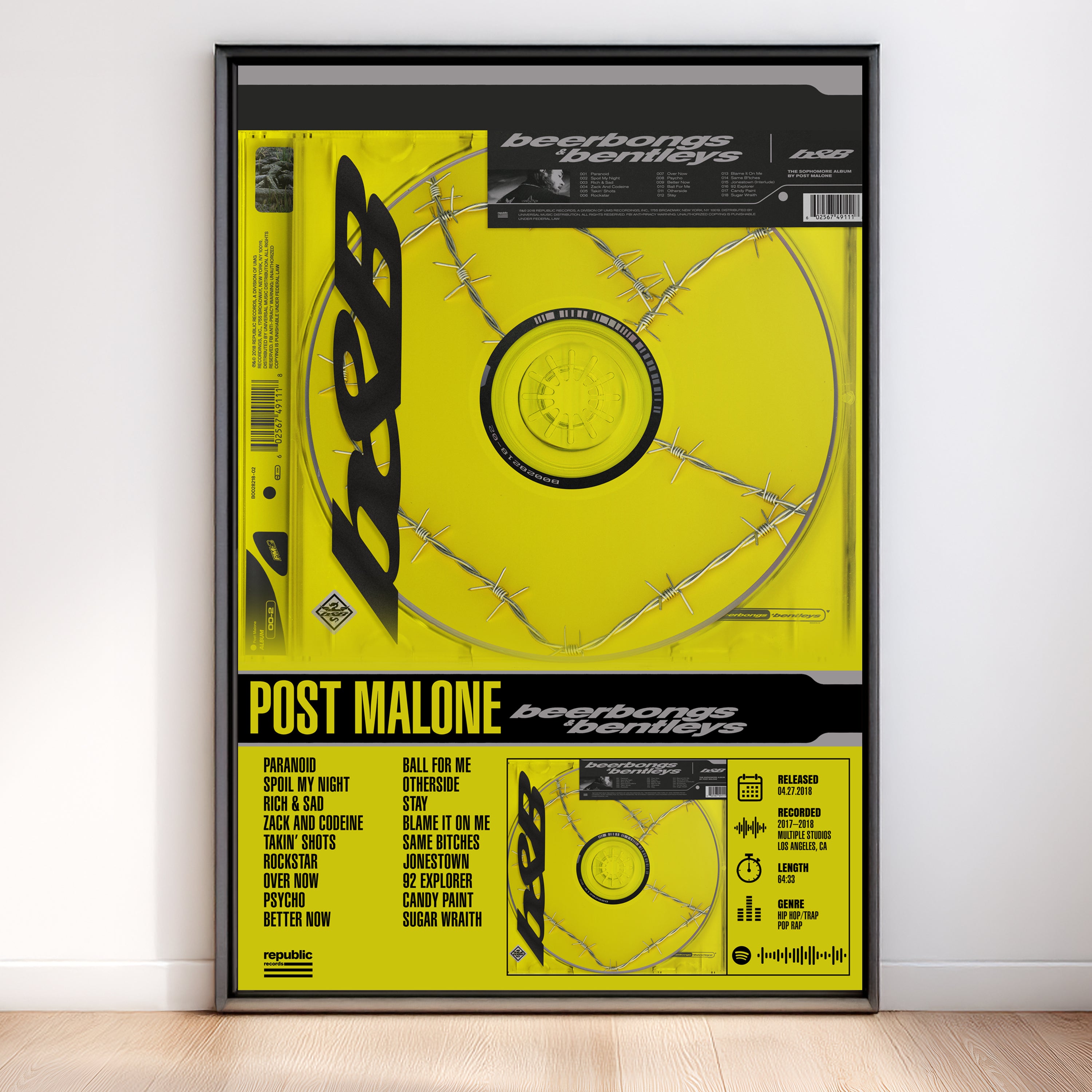 Post Malone – Beerbongs & Bentleys | Tracklist Poster